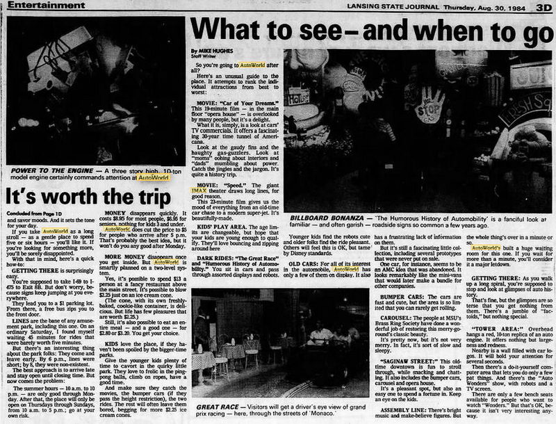 AutoWorld (Six Flags AutoWorld) - 1984 Review From Lansing State Journal